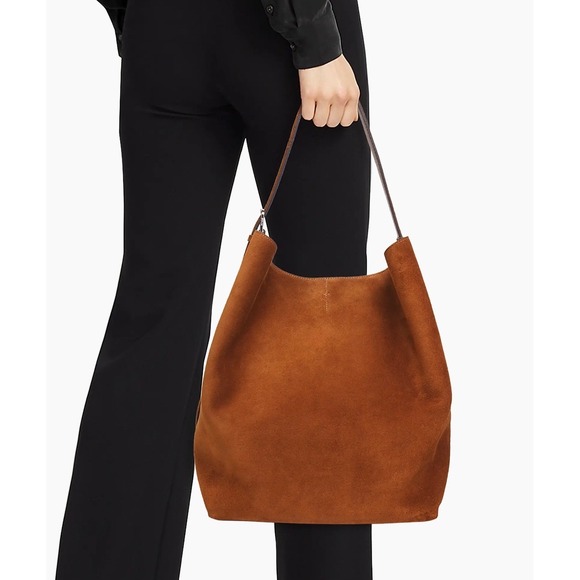 Toteme Handbags - Toteme Suede Belted Tote Bag Tan Brown 234-WAL853-LE0004 Made in Italy NWT